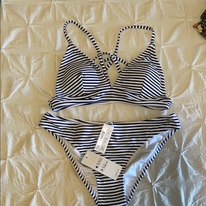 Cupshe Navy and white stripped swimsuit